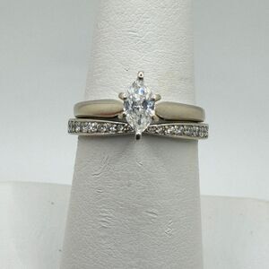 14kt WG wedding set, .33ct‎ marquise cut solitaire ring and .23ctw diamond band!